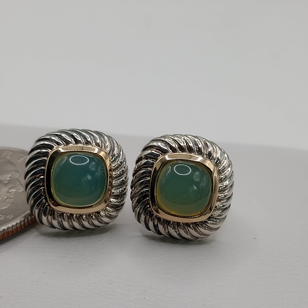David Yurman Silver and Gold Earrings with Teal Stone